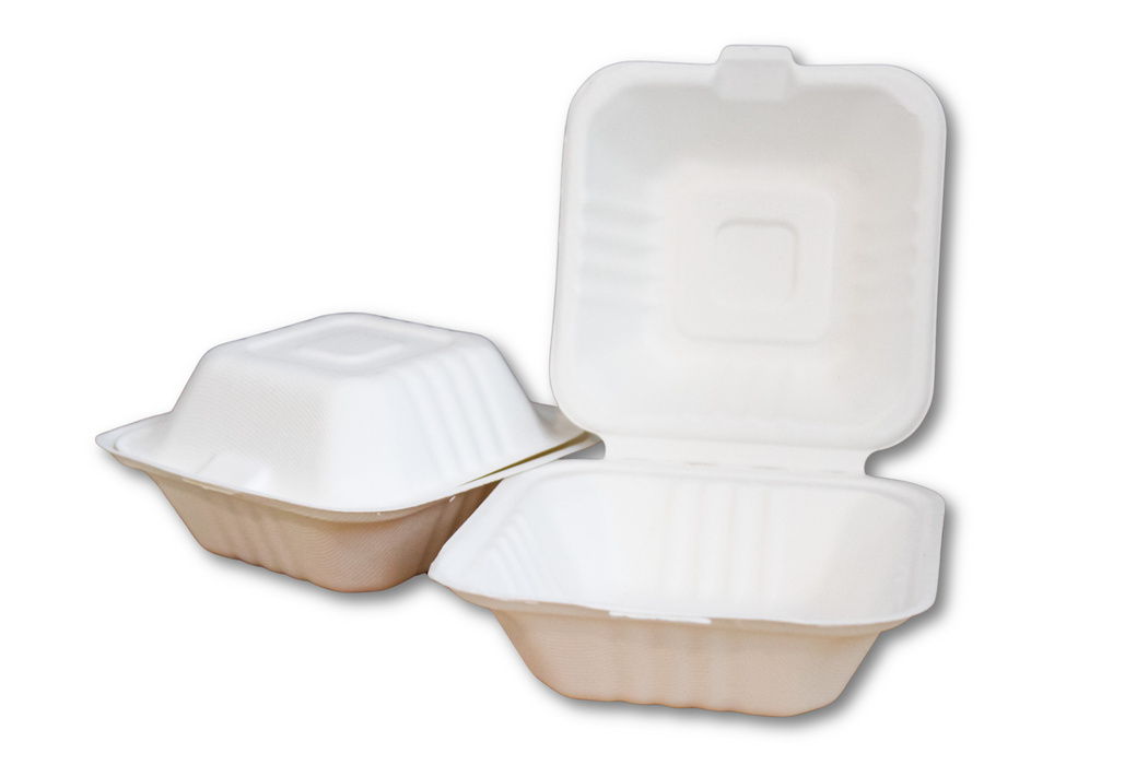 6" Bagasse Clamshell (500pcs) | Compostable | Takeaway