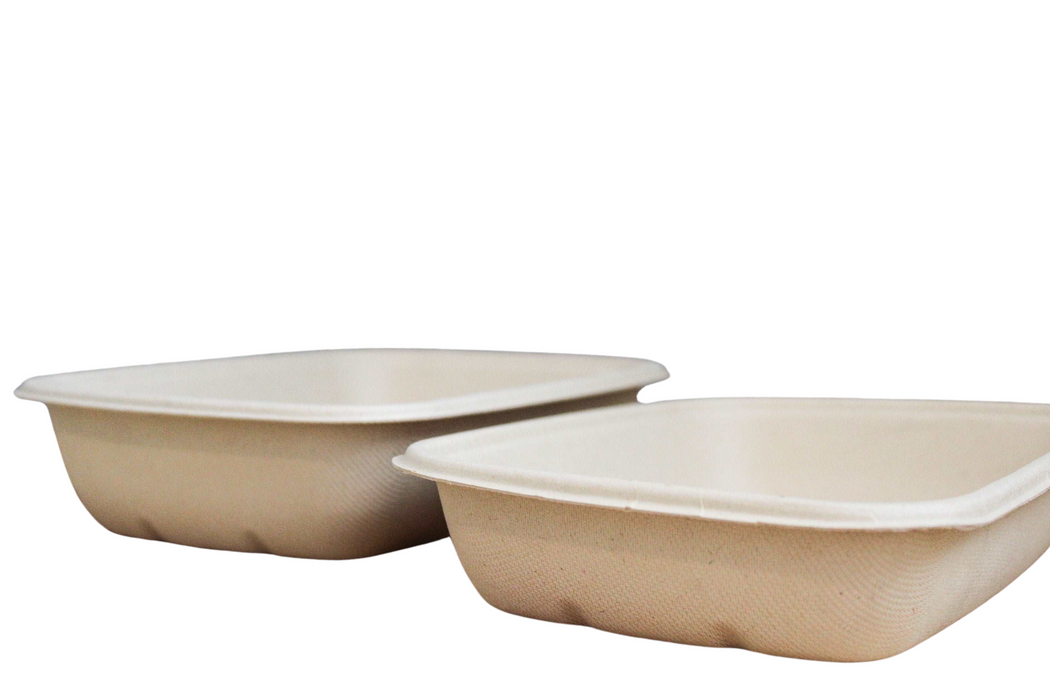 32oz Bagasse Rectangular Tray (300pcs) | Compostable | PFAS-Free