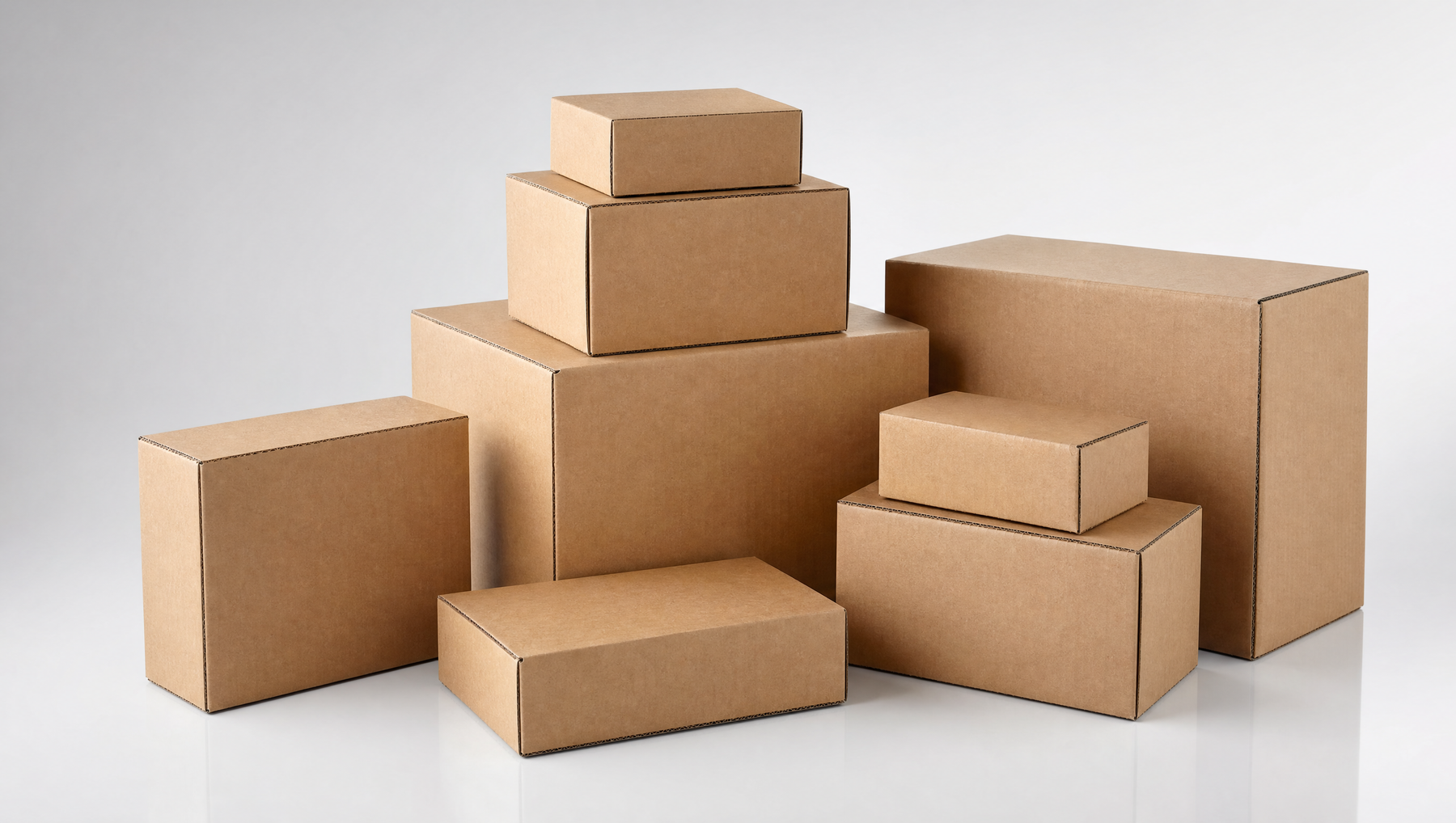 Brown kraft cardboard boxes neatly stacked on a white surface, UK cafe packaging cost reduction guide