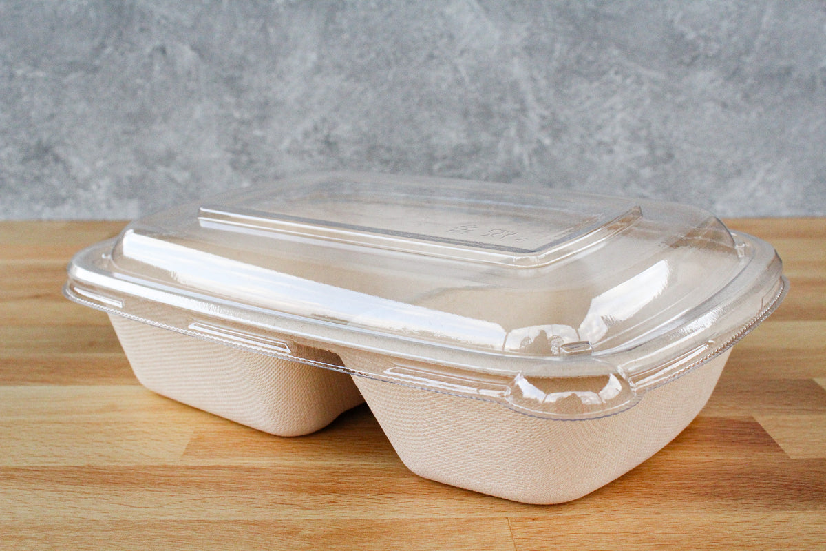 Bagasse Square Disposable Take Out Food Containers With Clear Lid EB Series - Easy Green