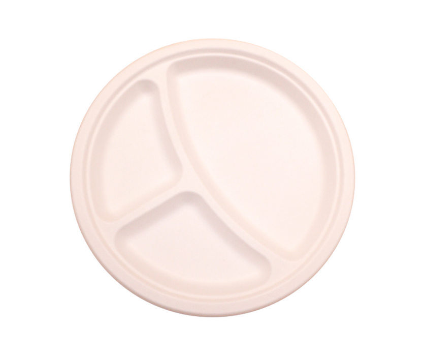 10 inch Bagasse Plate - 3 Compartment (500pcs) | Compostable | Heavy-Duty