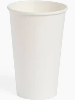 White, 16oz, single wall, paper coffee cup, 90mm rim, side view