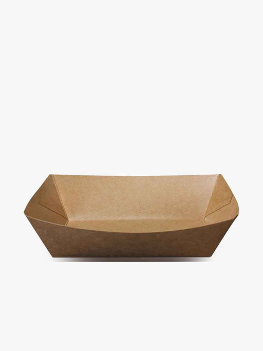 Brown kraft  chip tray, greaseproof, side view