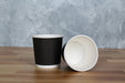 Black, 4oz, double wall, paper coffee cup, 62mm rim, side view