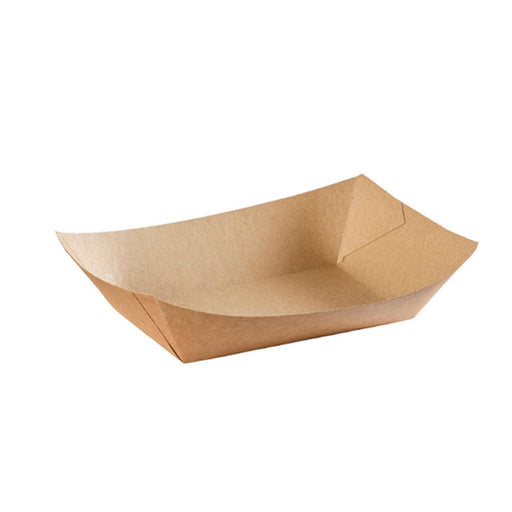 Brown kraft 5lb chip tray, greaseproof, side view