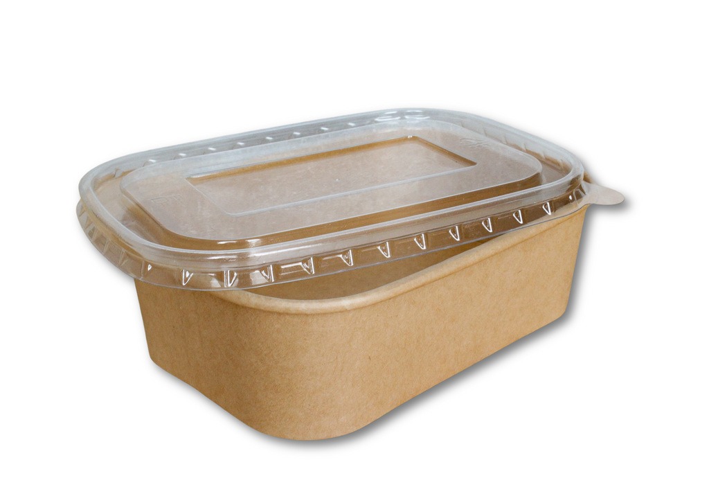 PET Lid for Rectangular Kraft Salad Bowl (300pcs) | 500/650/750/1000ml | Recyclable