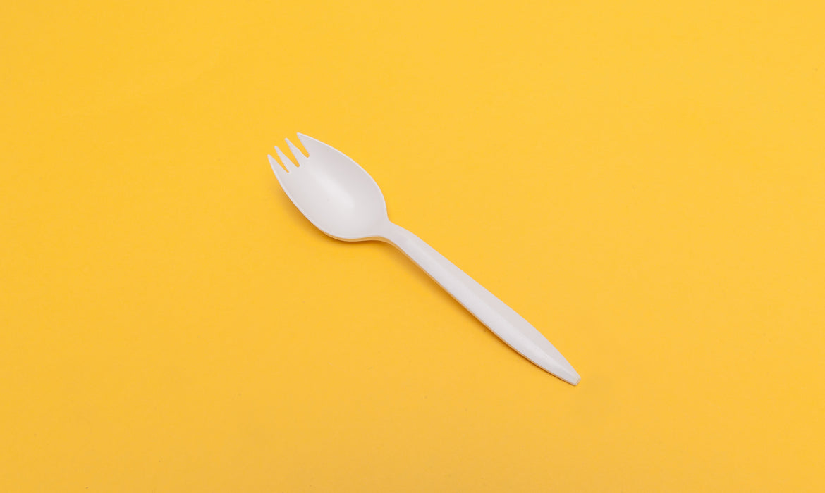 Reusable 5.5 inch cornstarch spork, white