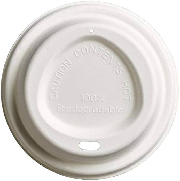 Compostable Bagasse sip-thru lid, 90mm, fits 12-16oz cups, top view