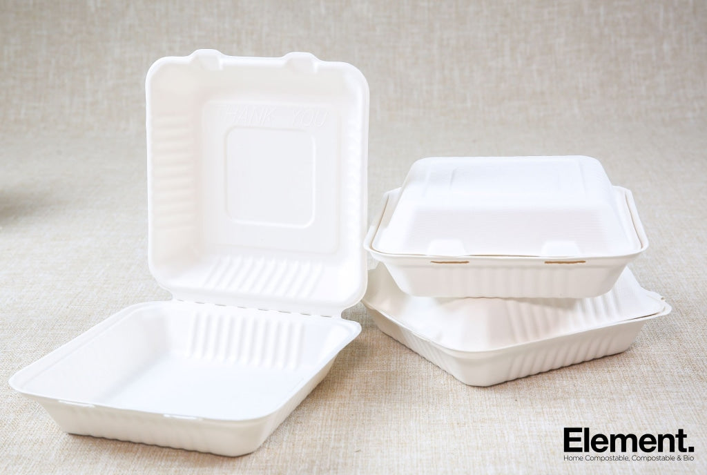 Bagasse 8X8 Clamshell Food Containers