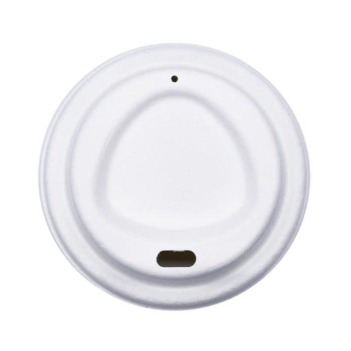 Compostable Bagasse sip-thru lid, 80mm, fits 8oz cups, top view
