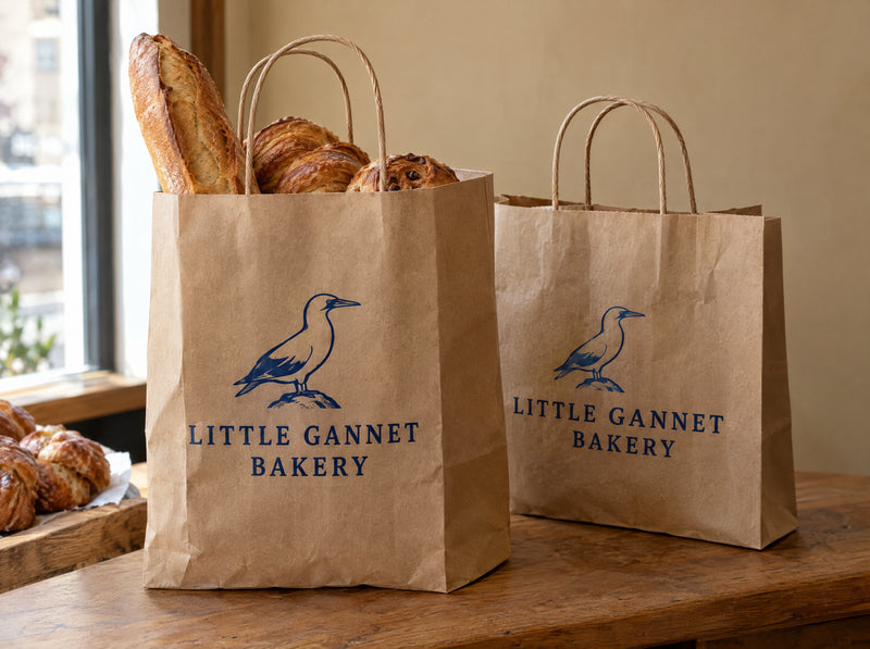 Example design: printed kraft carrier bags with bread and pastries