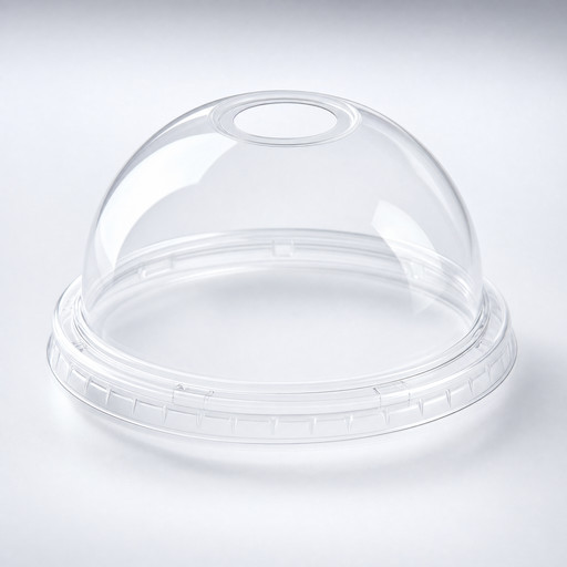 Clear 90mm domed cold cup lid with straw hole, PET, top view