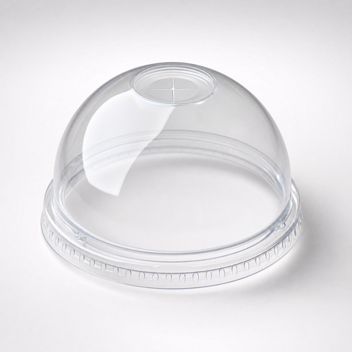 Clear 95mm domed cold cup lid with straw hole, rPET, top view