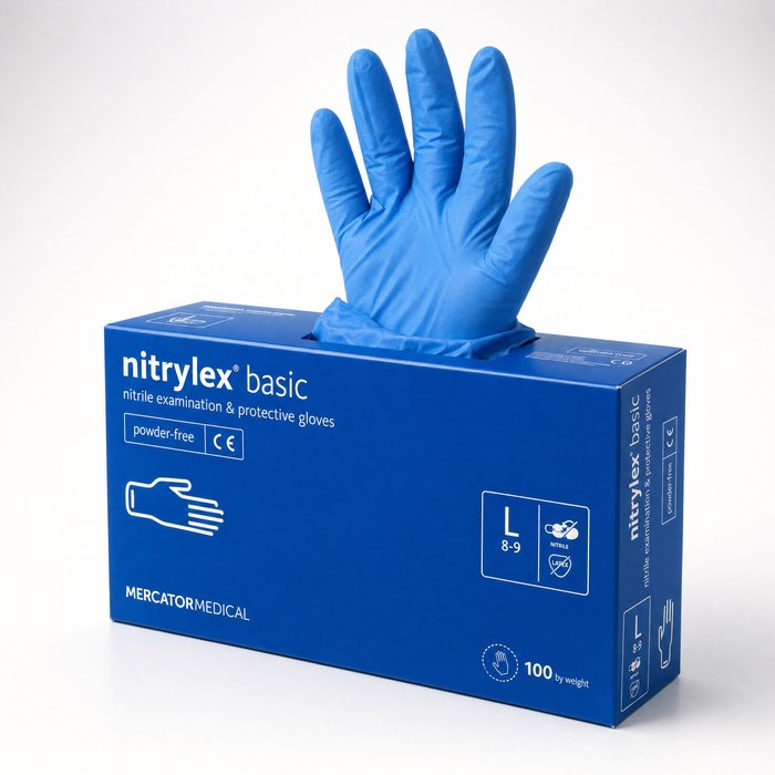 Blue Nitrylex Basic nitrile gloves, Large size, side view