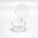 Clear PET 4oz sauce pot with hinged lid, stack view