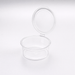 Clear PET 2oz sauce pot with hinged lid, stack view