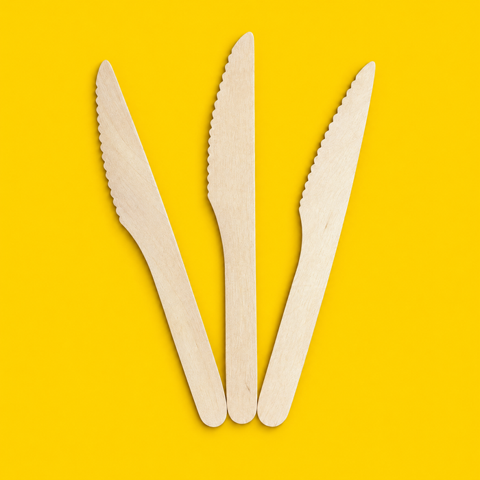 Three birchwood wooden knives 165mm on yellow