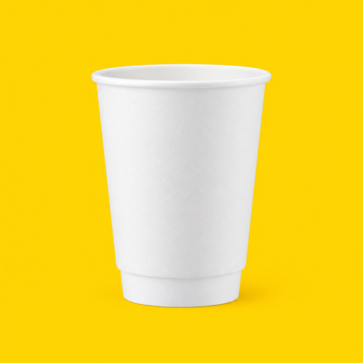 Plain white 12oz double wall paper hot cup on yellow