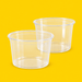 Two clear PET round deli containers 355ml on yellow