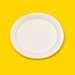 White bagasse 9 inch round plate, on yellow
