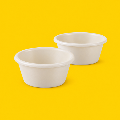 Two cornstarch sauce pots 60ml (2oz), on yellow