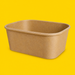 Brown kraft rectangular salad bowl 750ml, on yellow