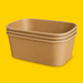 Stack of brown kraft rectangular salad bowls 750ml, on yellow