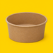 Brown kraft round salad bowl 750ml, on yellow