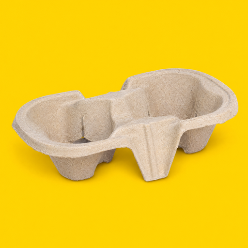Moulded fibre 2-cup drink carrier, on yellow
