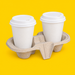 Moulded fibre 2-cup carrier holding two hot cups, on yellow
