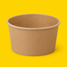 Brown kraft round salad bowl 1000ml, on yellow