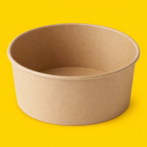 Large brown kraft salad bowl 1300ml, on yellow