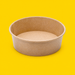 Brown kraft round salad bowl 500ml, on yellow