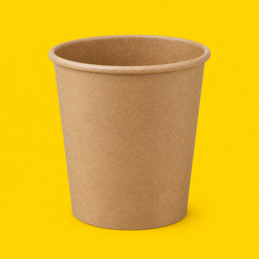Brown kraft soup container 1000ml (32oz), on yellow
