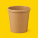 Brown kraft soup container 16oz, on yellow