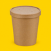 Brown kraft soup container 1000ml (32oz) with paper lid, on yellow