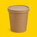 Brown kraft soup bowl 770ml (26oz) with paper lid, on yellow