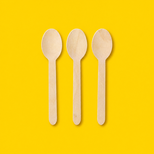 Three birchwood wooden spoons, on yellow