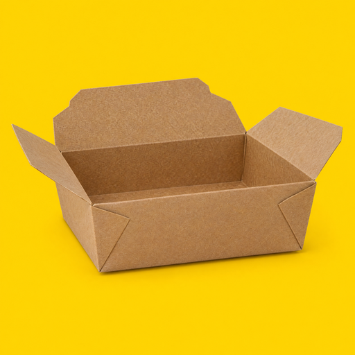 Kraft Biobox #5 food box, open, on yellow