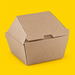 Kraft corrugated burger box, closed, on yellow