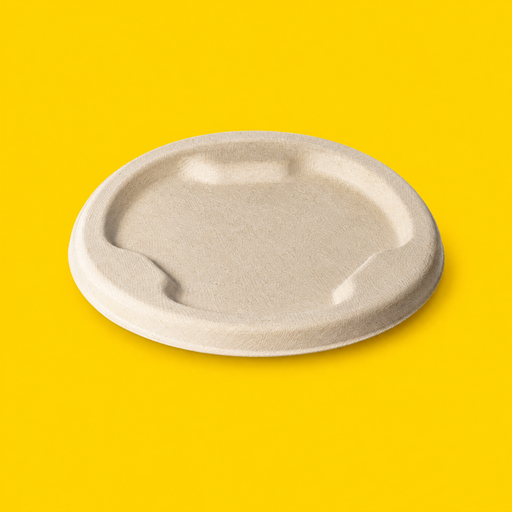 Natural bagasse lid for 1000ml round bowl, on yellow
