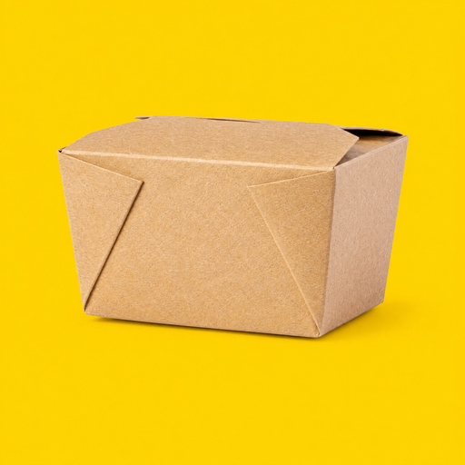 Small kraft Biobox #1 food box, closed, on yellow