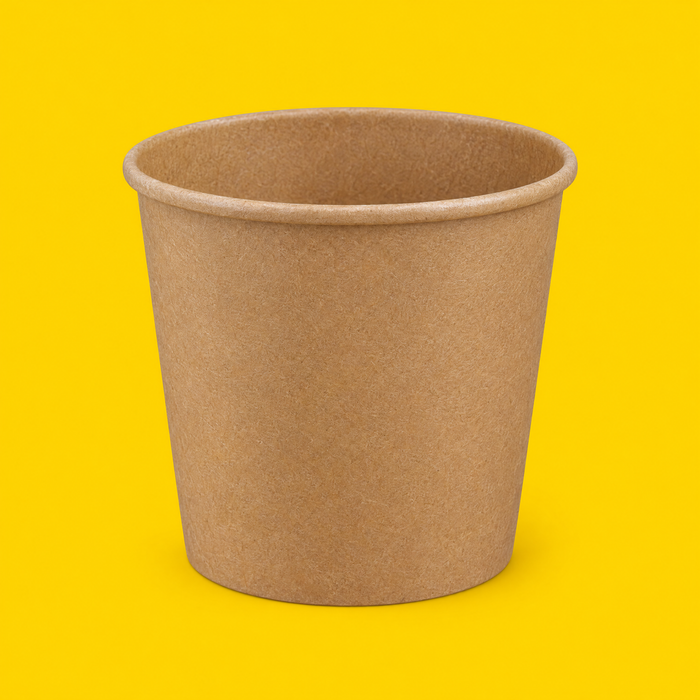 Brown kraft soup bowl 770ml (26oz), on yellow