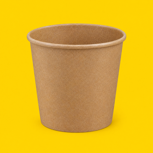 Brown kraft soup bowl 770ml (26oz), on yellow