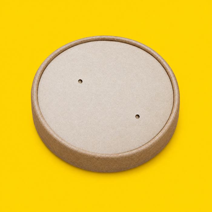 Kraft paper lid for 770/1000ml soup containers, on yellow