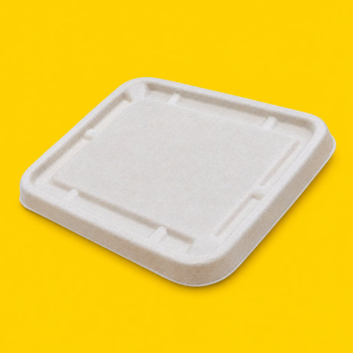 Natural bagasse lid for 1000ml box, on yellow