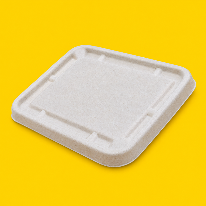 Natural bagasse lid for 1000ml box, on yellow