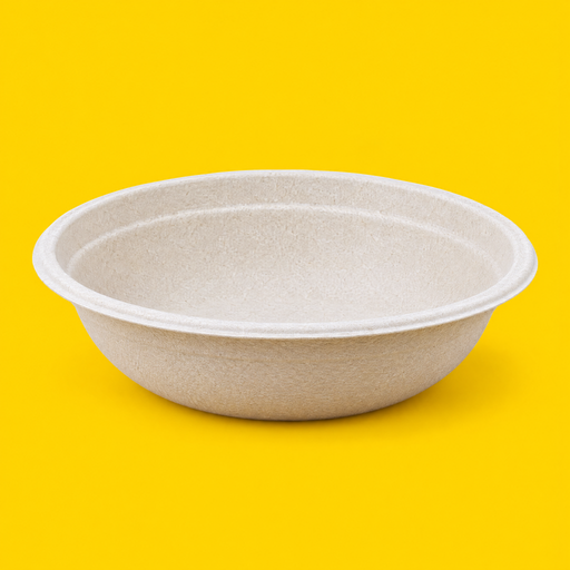 Natural bagasse round bowl 750ml, on yellow