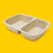 Natural bagasse 2-compartment tray 900ml, on yellow
