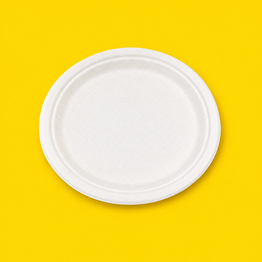 White bagasse 6 inch plate, on yellow
